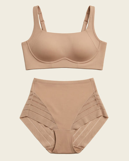 Everyday Bra + Stripe Undetectable Shaper Panty in Golden Beige  |Leonisa