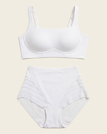 Everyday Bra + Stripe Undetectable Shaper Panty in White  |Leonisa