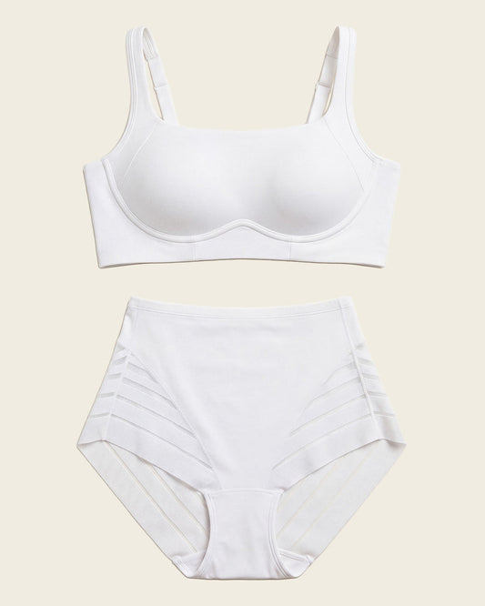 Everyday Bra + Stripe Undetectable Shaper Panty in White  |Leonisa