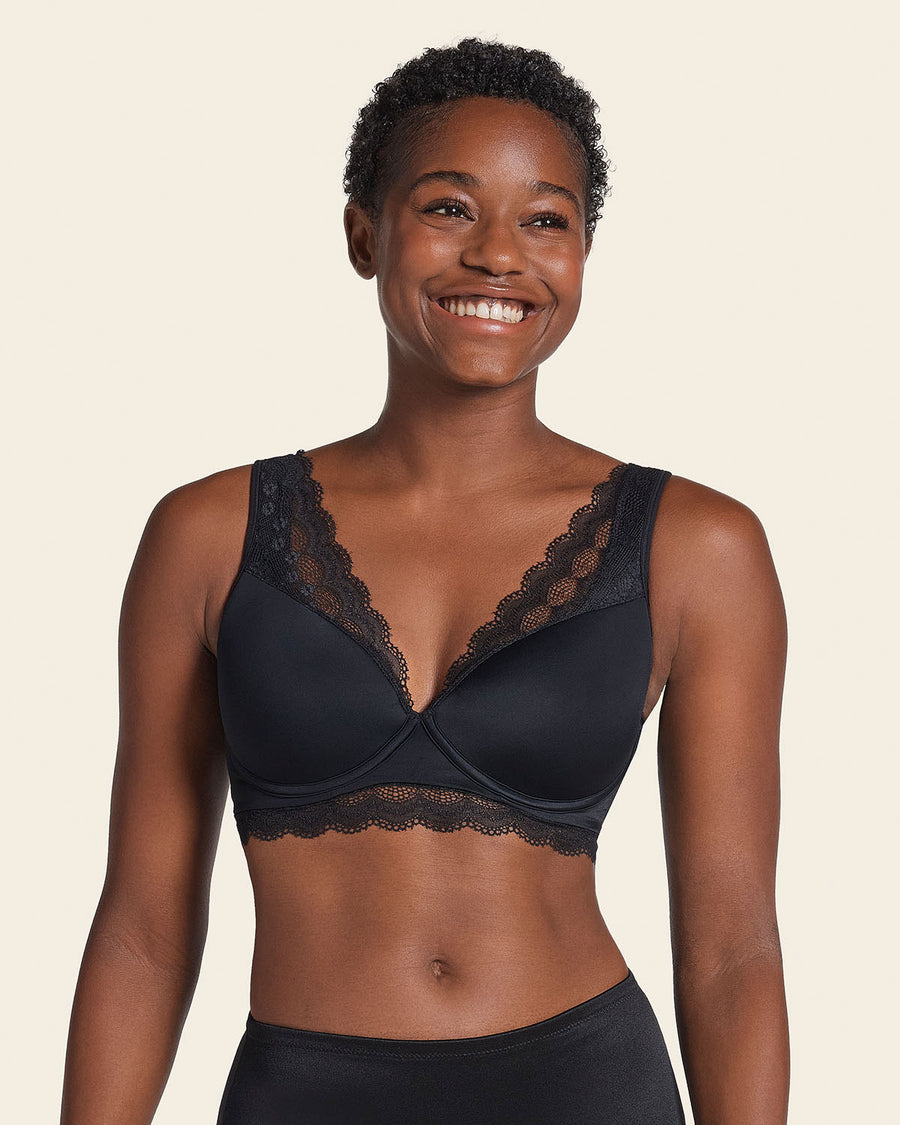 Lace Profile Bra & Ultra Light Lace Panty in Black  |Leonisa