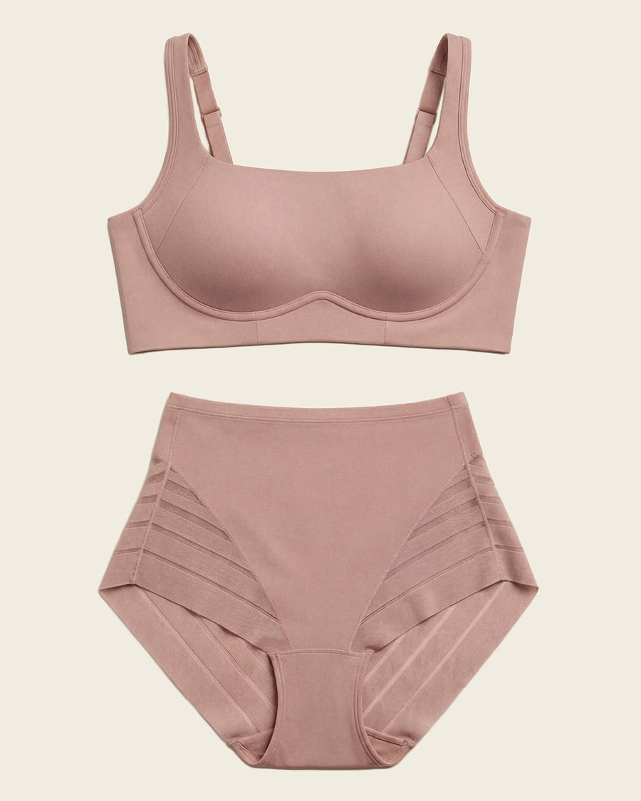 Everyday Bra + Stripe Undetectable Shaper Panty in Rosewood  |Leonisa