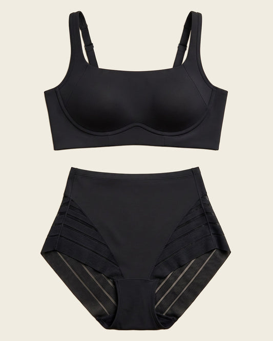 Everyday Bra + Stripe Undetectable Shaper Panty in Black  |Leonisa