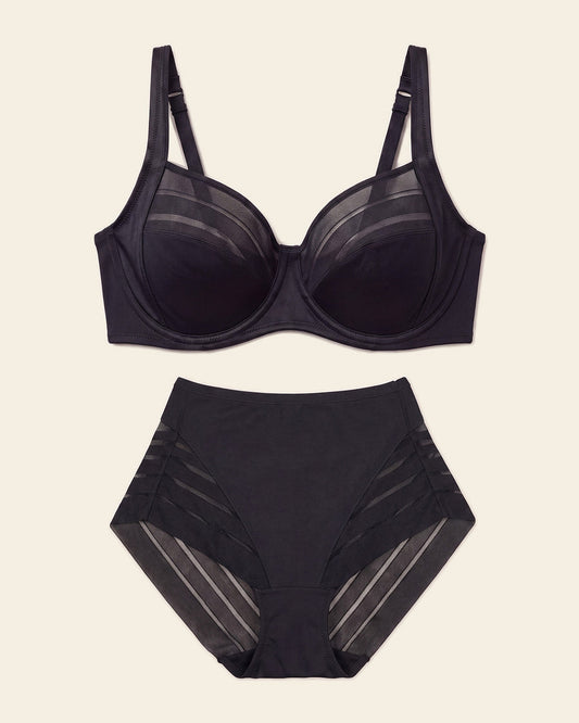ContourFit Bra & Stripe Undetectable Panty in Black  |Leonisa