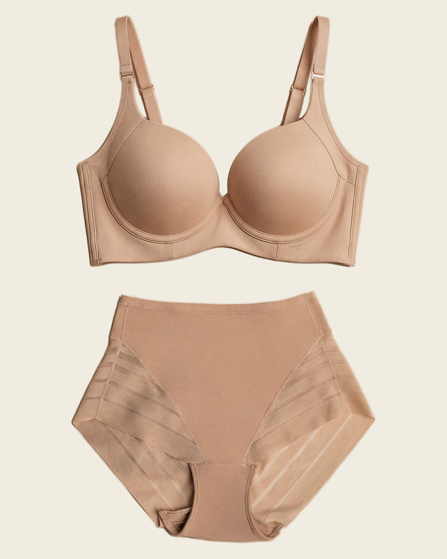 High Profile Bra + Stripe Undetectable Panty in Golden Beige  |Leonisa