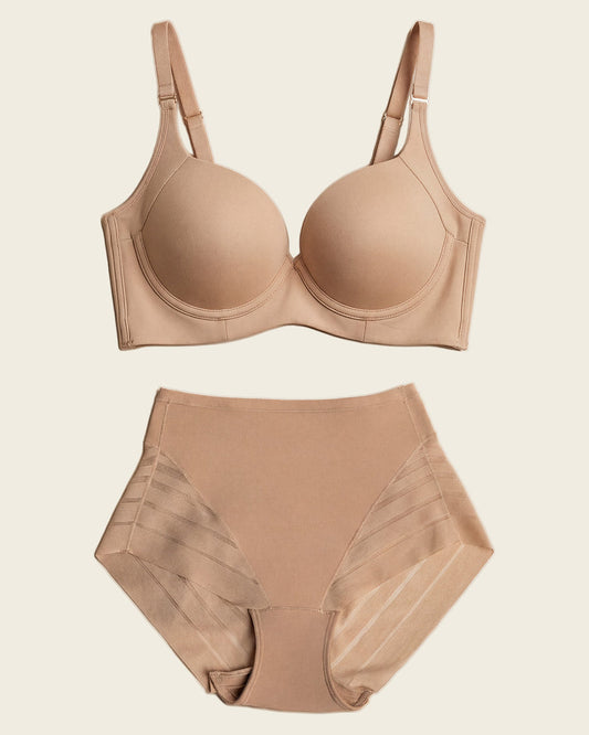 High Profile Bra + Stripe Undetectable Panty in Golden Beige  |Leonisa